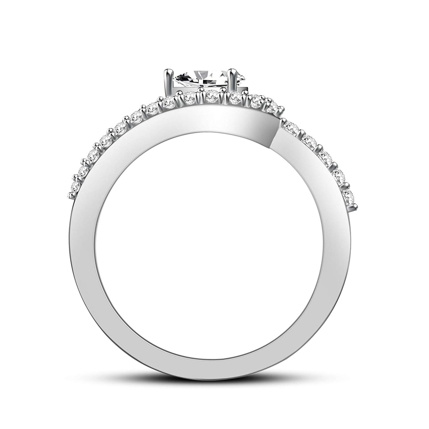 atjewels 14K White Gold Over 925 Sterling White Pear and Round CZ Engagement & Wedding Ring Size US 7 MOTHER'S DAY SPECIAL OFFER - atjewels.in