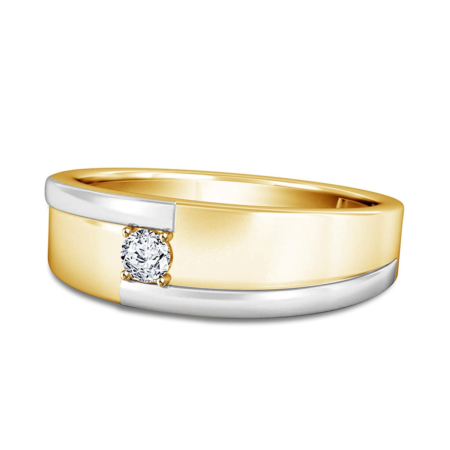 atjewels14K Yellow Gold Plated on 925 Silver Unique Style Round White Zirconia Engagement Men's Band Ring MOTHER'S DAY SPECIAL OFFER - atjewels.in