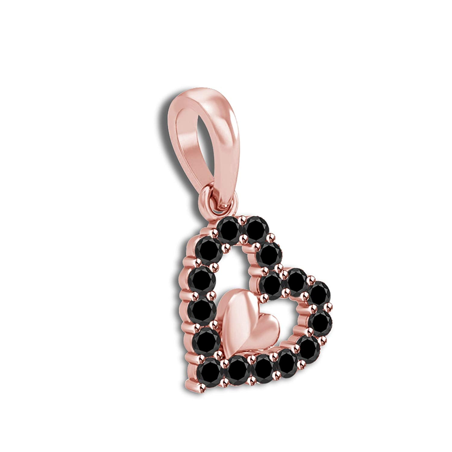 atjewels 18K Rose Gold on 925 Sterling Black Cubic Zirconia Double Heart Pendant MOTHER'S DAY SPECIAL OFFER - atjewels.in