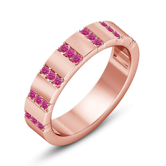 atjewels 14K Rose Gold Over 925 Sterling Silver Round Pink Sapphire Wedding Band Ring For Men's MOTHER'S DAY SPECIAL OFFER - atjewels.in