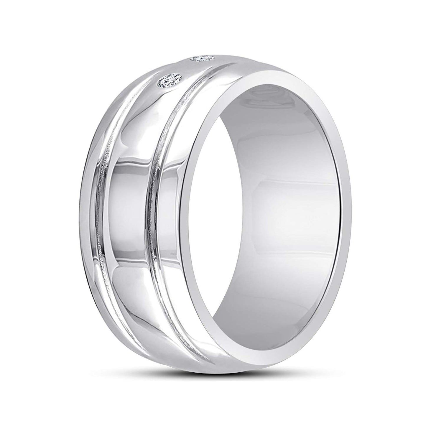 atjewels Three Stone Wedding Band Ring in 18K White Gold Over 925 Sterling White CZ MOTHER'S DAY SPECIAL OFFER - atjewels.in