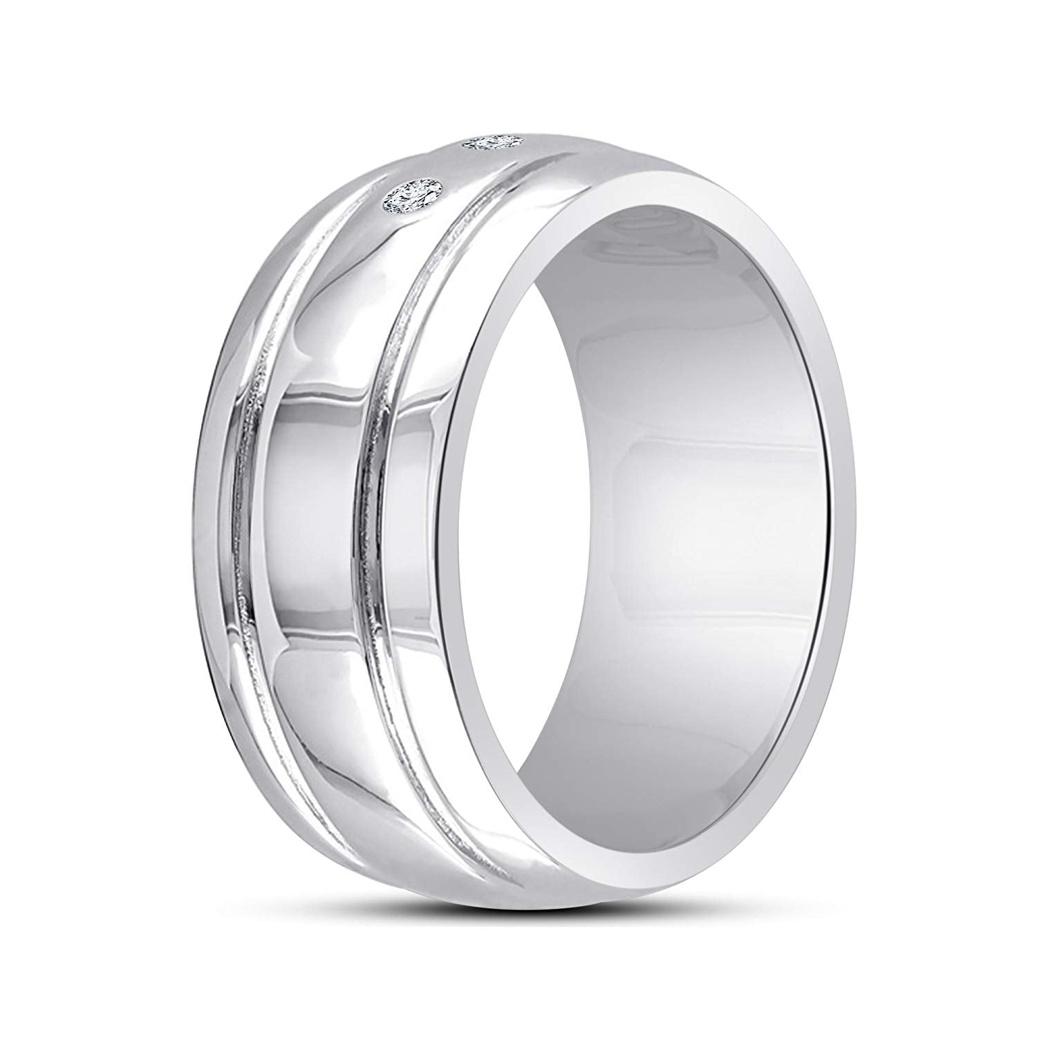 atjewels Three Stone Wedding Band Ring in 18K White Gold Over 925 Sterling White CZ MOTHER'S DAY SPECIAL OFFER - atjewels.in