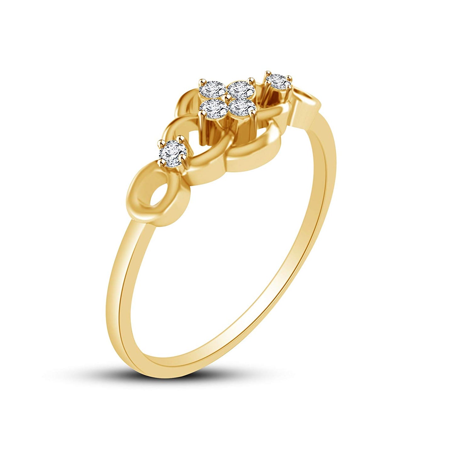 atjewels 14K Yellow Gold on 925 Silver Round White Cubic Zirconia Floral Ring MOTHER'S DAY SPECIAL OFFER - atjewels.in