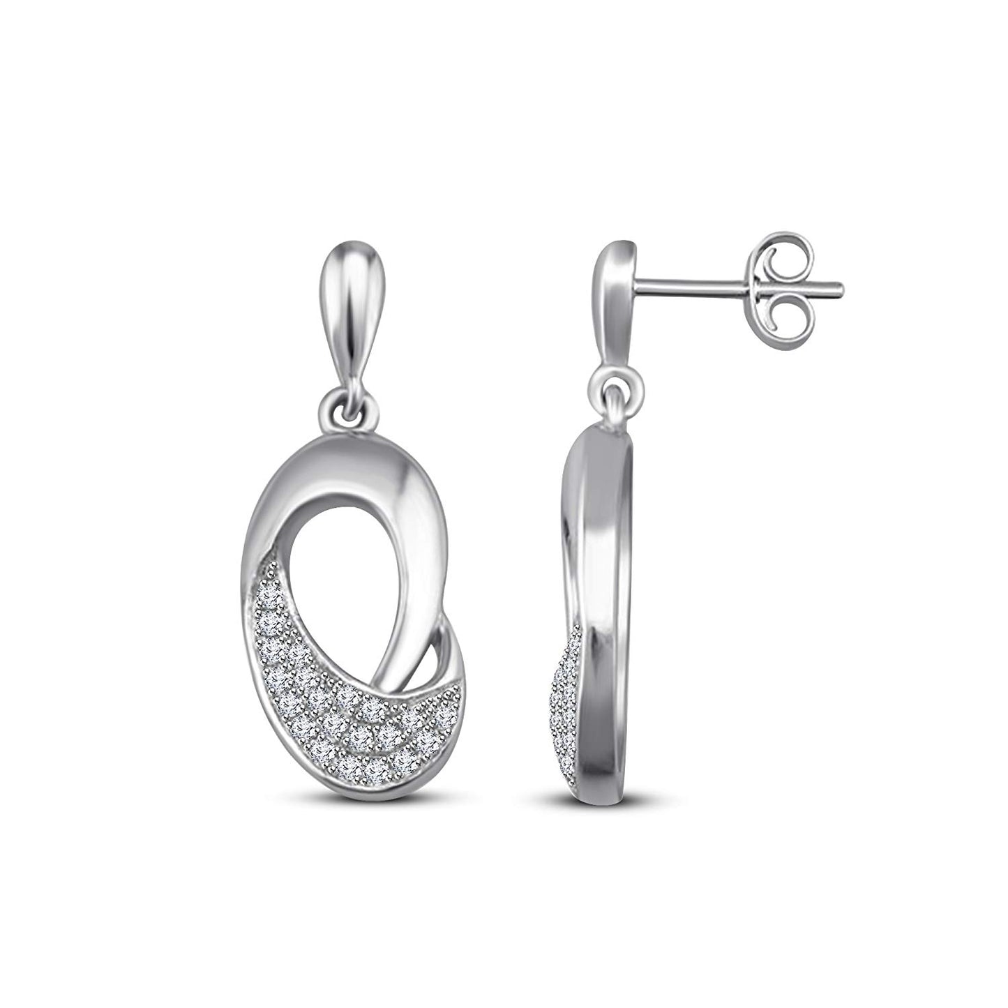 atjewels 18k White Gold Plated on 925 Sterling Silver Round White CZ Dangle Earrings MOTHER'S DAY SPECIAL OFFER - atjewels.in