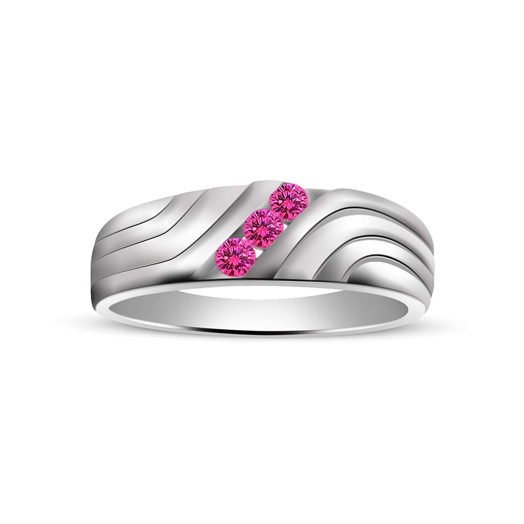 atjewels 14K White Gold Over 925 Silver Round Pink Sapphire Three Stone Ring MOTHER'S DAY SPECIAL OFFER - atjewels.in