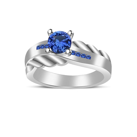 atjewels 18K White Gold Over 925 Sterling Silver Round Blue Sapphire Solitaire Engagement Ring MOTHER'S DAY SPECIAL OFFER - atjewels.in