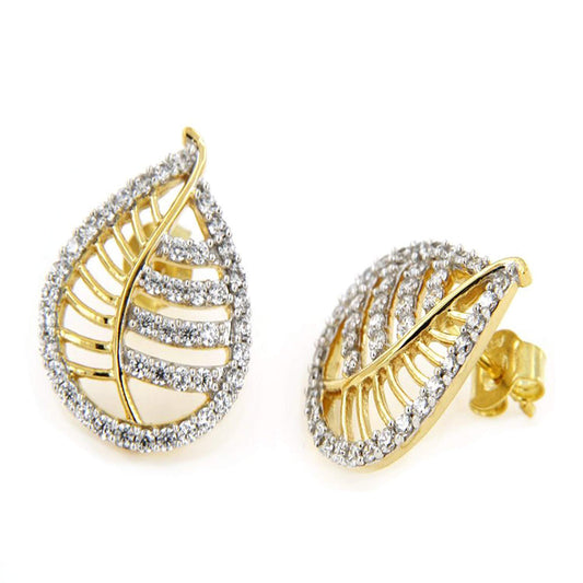 atjewels 2.08 CT with 18K Yellow Gold Over Sterling Silver Round Cut White CZ Stylish Leaves Stud Earrings MOTHER'S DAY SPECIAL OFFER - atjewels.in