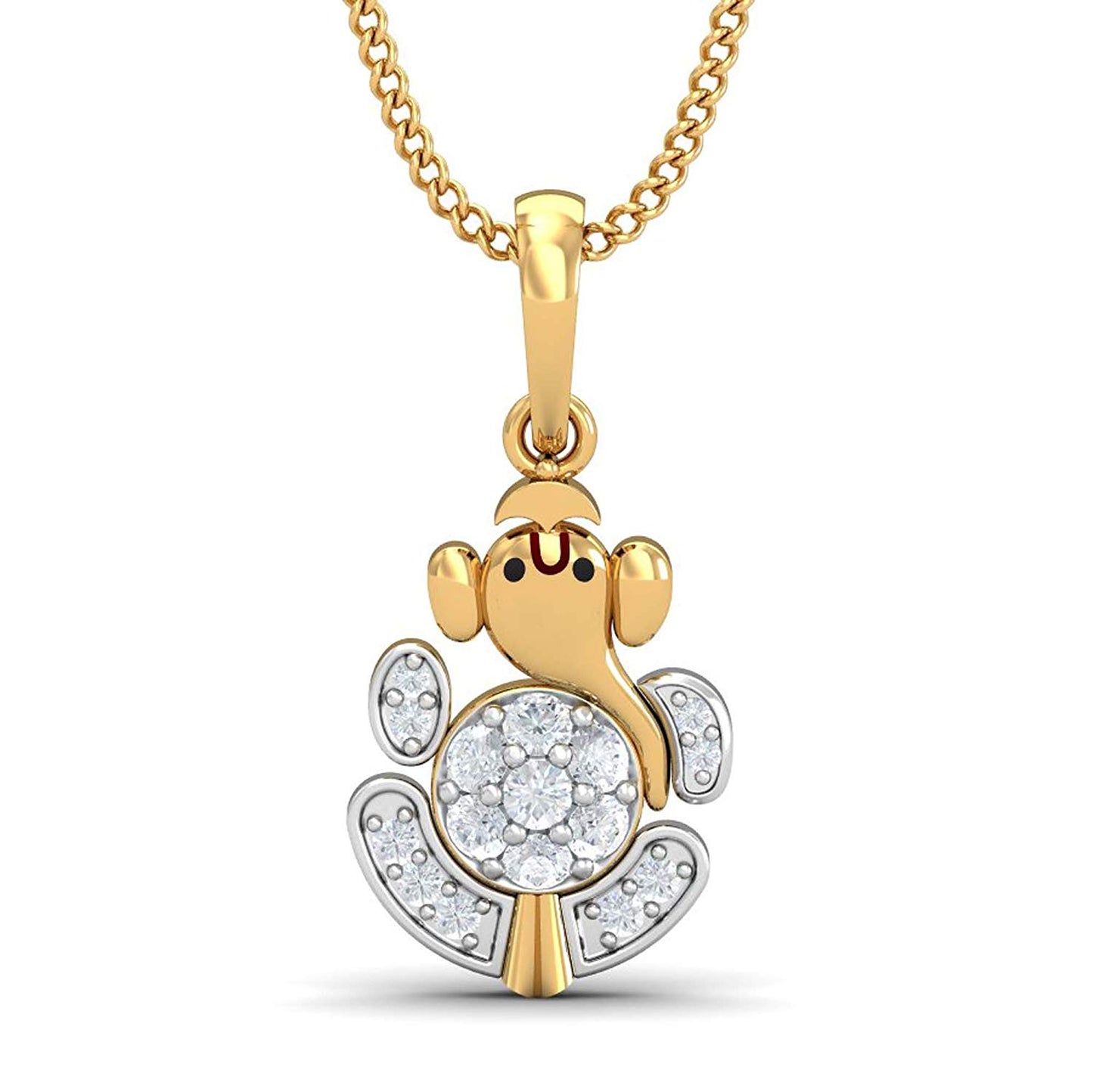atjewels Ganesh Festival Special 14K Two Tone Gold Plated .925 Steling Silver Round Cut White Cubic Zirconia Without Chain Ganesh Pendant MOTHER'S DAY SPECIAL OFFER - atjewels.in