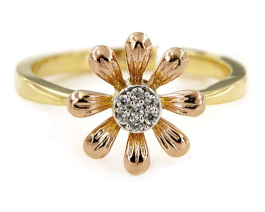 atjewels 14K Yellow Gold Over 925 Silver 0.11 TCW with Round White CZ Flower Wedding Ring MOTHER'S DAY SPECIAL OFFER - atjewels.in