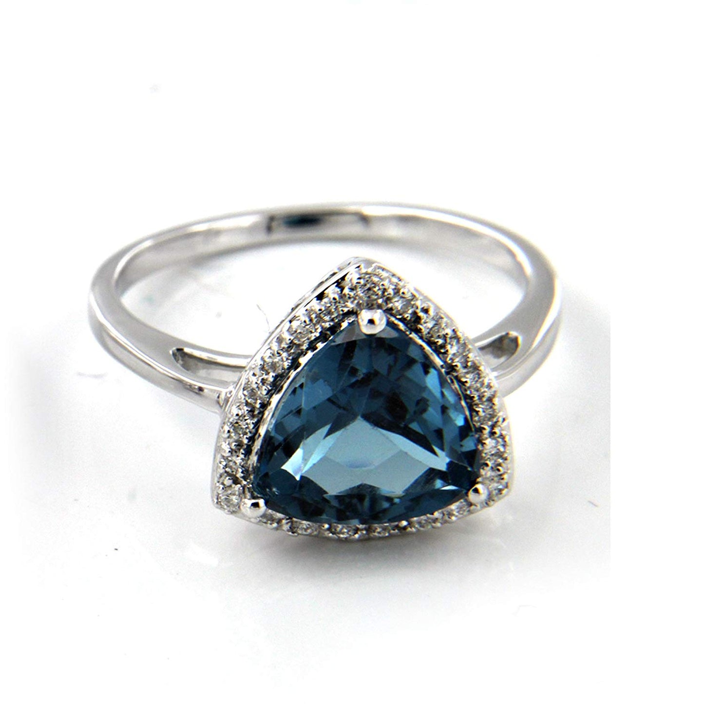 atjewels 18K White Gold Over .925 Silver With Triangle Cut Blue Topaz and White CZ Fashion Ring MOTHER'S DAY SPECIAL OFFER - atjewels.in