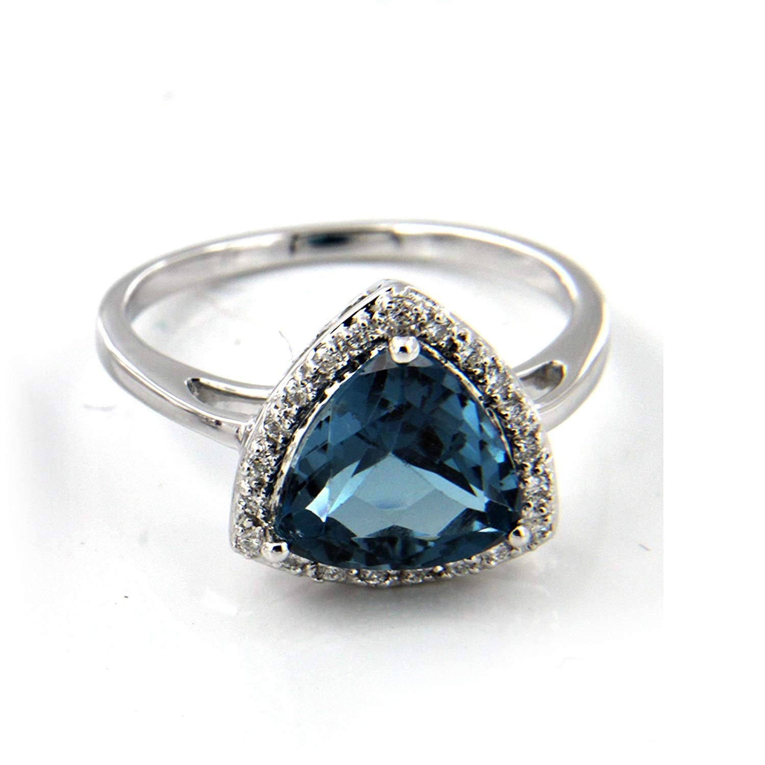 atjewels 18K White Gold Over .925 Silver With Triangle Cut Blue Topaz and White CZ Fashion Ring MOTHER'S DAY SPECIAL OFFER - atjewels.in