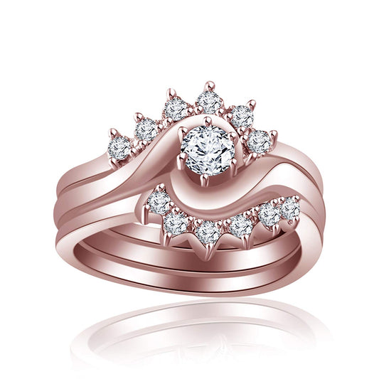 atjewels 14K Rose Gold Over 925 Sterling Round White CZ in Prong Bridal Ring Set For Women's MOTHER'S DAY SPECIAL OFFER - atjewels.in