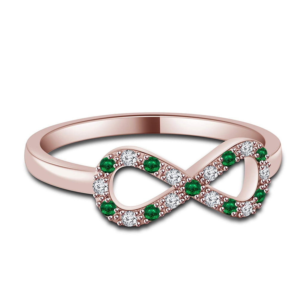 atjewels 14K Rose Gold Over .925 Silver White and Green Emerald Infinity Ring Size Free MOTHER'S DAY SPECIAL OFFER - atjewels.in