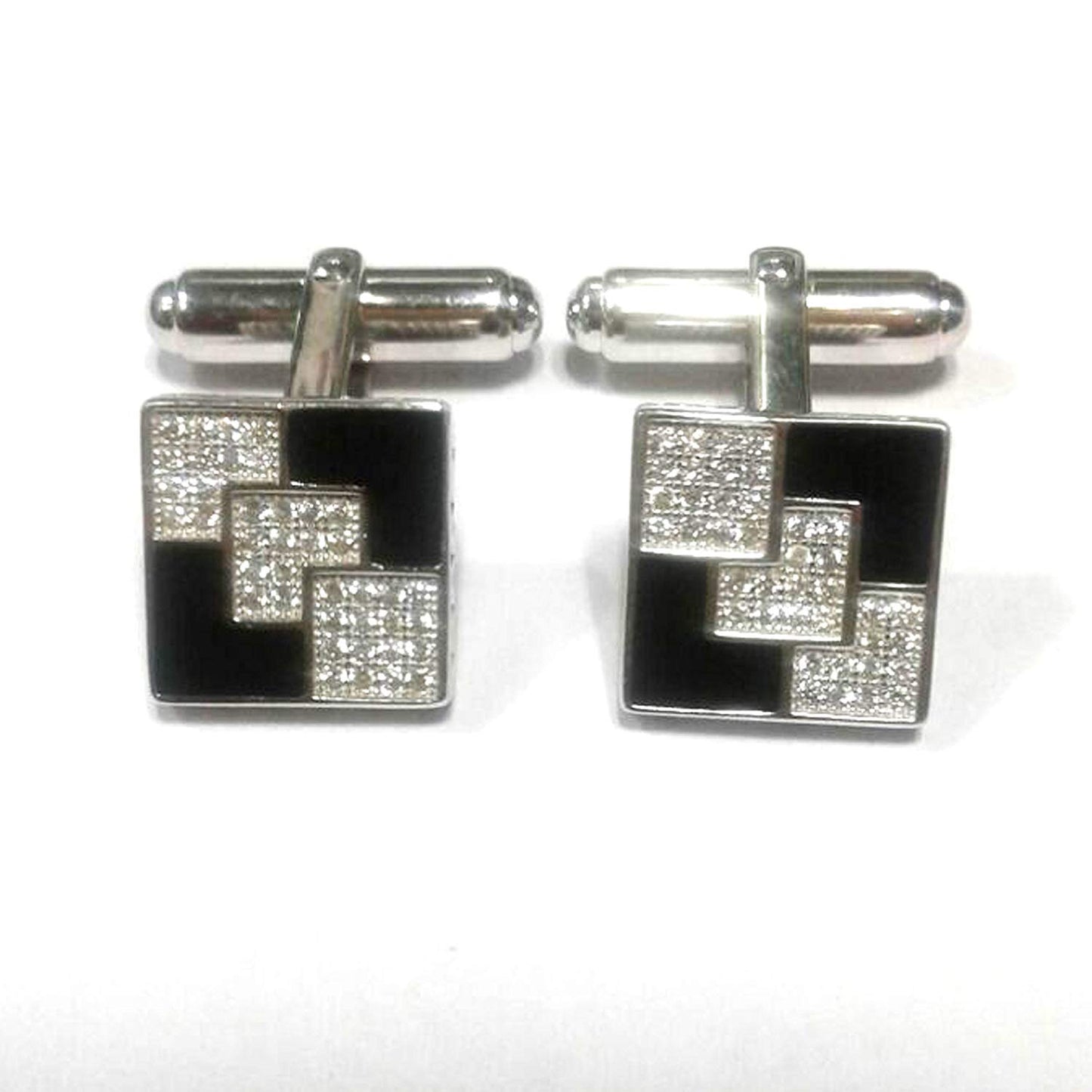 atjewels .925 Sterling silver Round Cut White Cubic Zircon With Black Color Eneamel Pair Of Cufflink For Men MOTHER'S DAY SPECIAL OFFER - atjewels.in