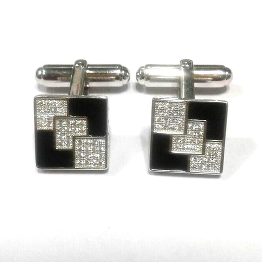 atjewels .925 Sterling silver Round Cut White Cubic Zircon With Black Color Eneamel Pair Of Cufflink For Men MOTHER'S DAY SPECIAL OFFER - atjewels.in