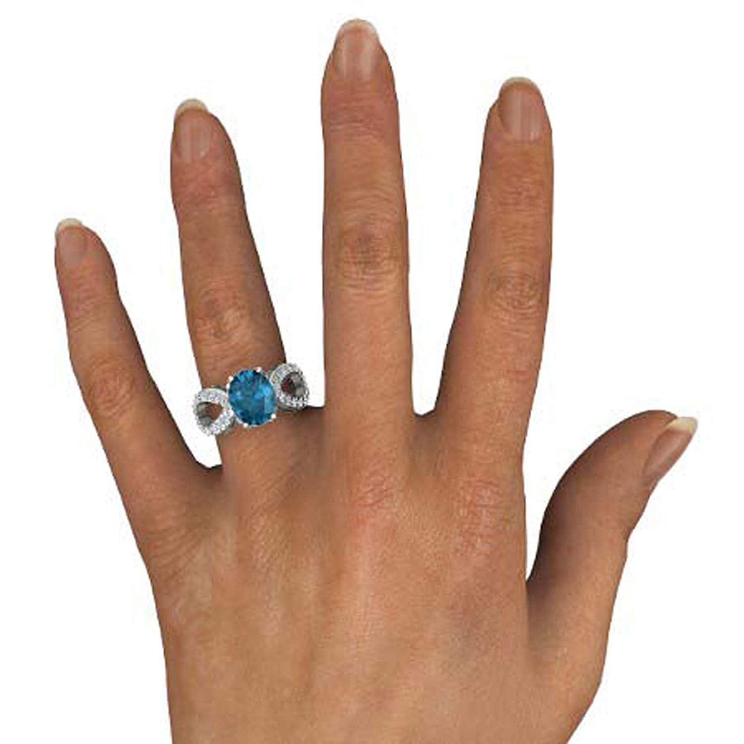 atjewels .925 Sterling Silver Oval Shape Blue Topaz Engagement/Wedding Ring Variation For Women's & Girl's - atjewels.in