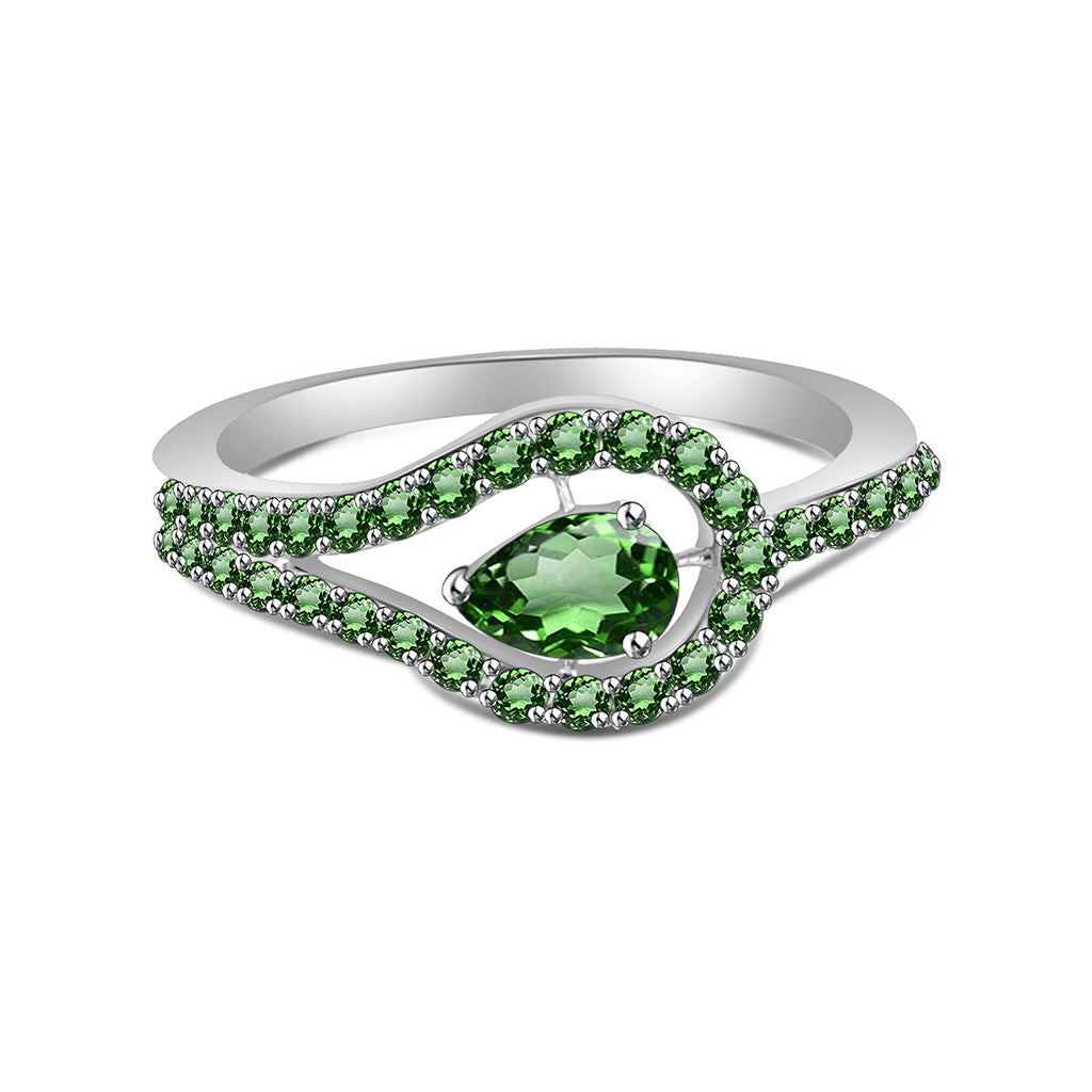 atjewels 925 Silver Pear and Round Green Emerald Solitaire W/Accent Ring MOTHER'S DAY SPECIAL OFFER MOTHER'S DAY SPECIAL OFFER - atjewels.in