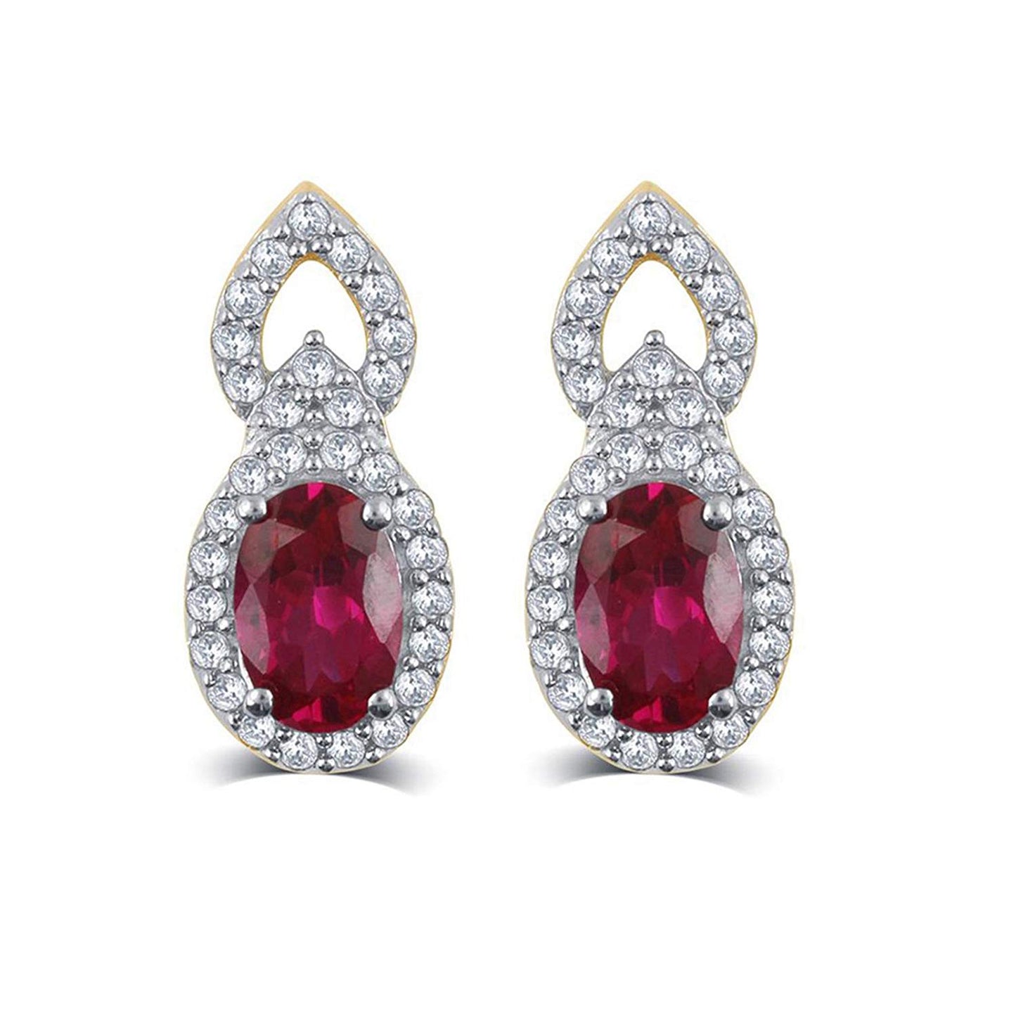atjewels Oval Red Ruby & Round Cut White CZ 14k Yellow Gold Over .925 Sterling Silver Engagment Jewelry Set For Girl's & Women's For Navratri Special - atjewels.in
