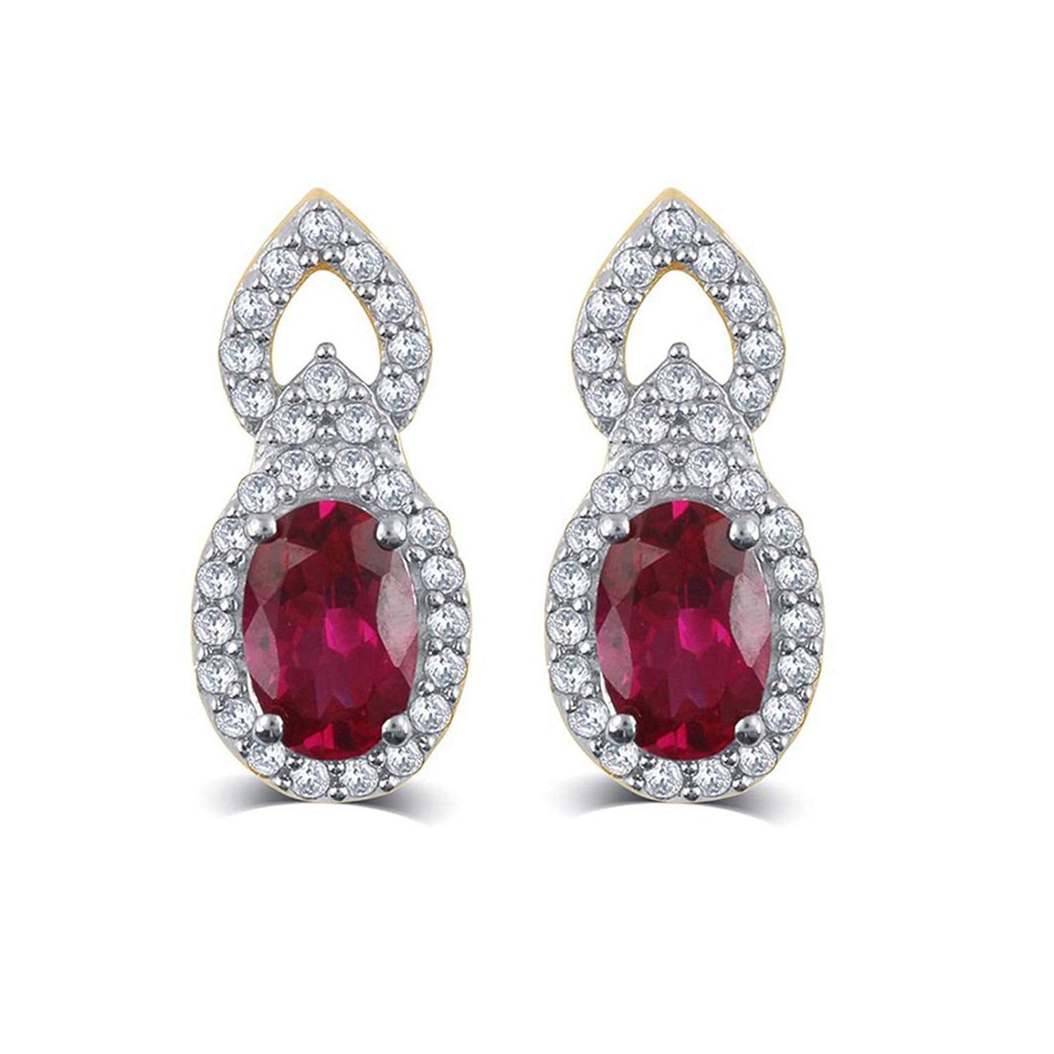 atjewels Oval Red Ruby & Round Cut White CZ 14k Yellow Gold Over .925 Sterling Silver Engagment Jewelry Set For Girl's & Women's For Navratri Special - atjewels.in