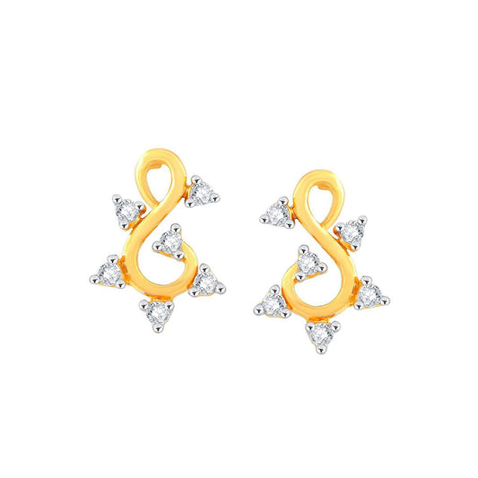 atjewels 14K Two Tone Gold Over .925 Sterling Silver Round White CZ S Initial Stud Earrings MOTHER'S DAY SPECIAL OFFER - atjewels.in