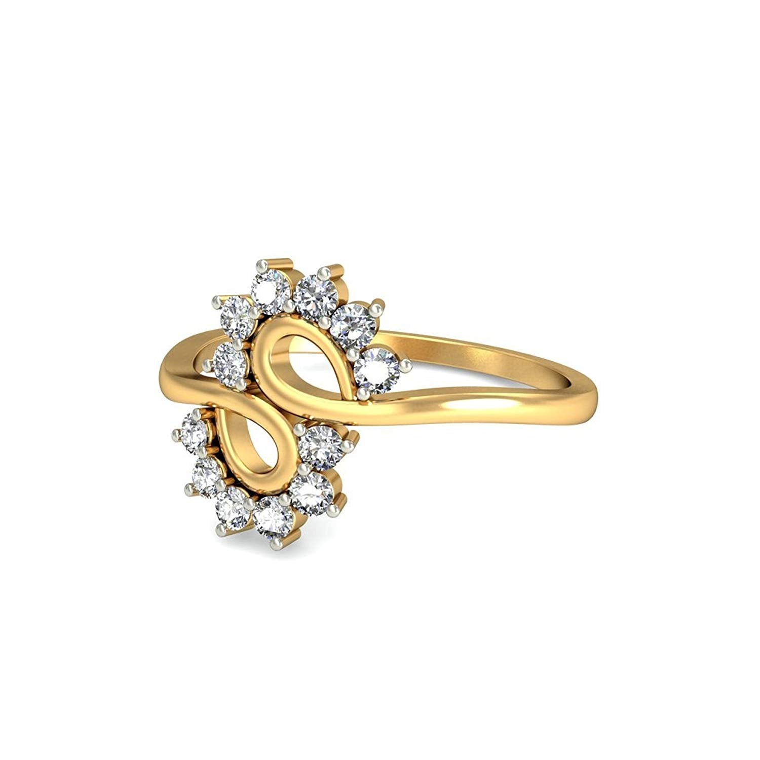 atjewels 14K Yellow Gold Over 925 Silver Round White CZ Bypass Ring For Women's MOTHER'S DAY SPECIAL OFFER - atjewels.in