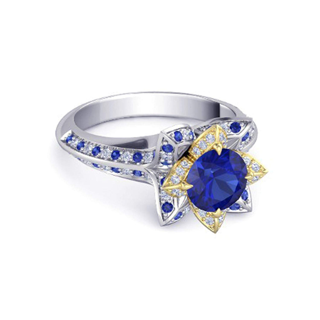 925 Sterling Silver Blue Sapphire and White Zirconia Princess Ring For Women's (8) MOTHER'S DAY SPECIAL OFFER - atjewels.in