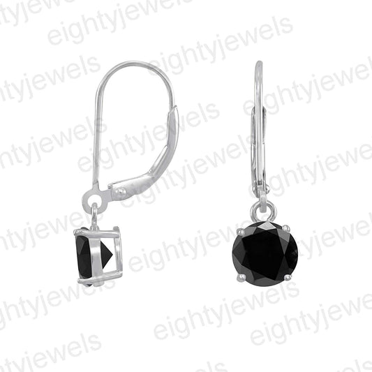 atjewels 14K White Gold Over 925 Sterling Round Black Cubic Zirconia Lever Back Dangle Earrings MOTHER'S DAY SPECIAL OFFER - atjewels.in