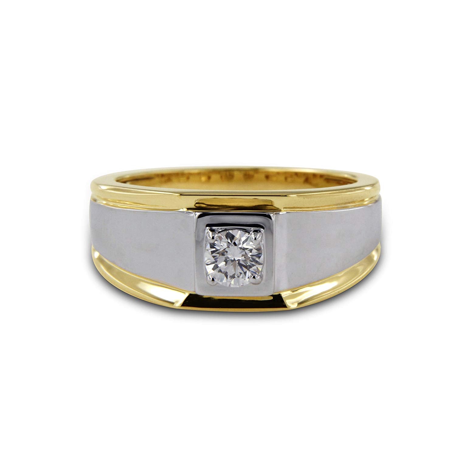 atjewels Two tone Gold Over 925 Silver White Round CZ Diamond in Prong Set Mens Band Ring For Mens MOTHER'S DAY SPECIAL OFFER - atjewels.in