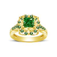 atjewels Princess & Round Cut Green Emerald 14k Yellow Gold Over .925 Sterling Silver Engagement Ring Size 11 For Women's and Girl's MOTHER'S DAY SPECIAL OFFER - atjewels.in