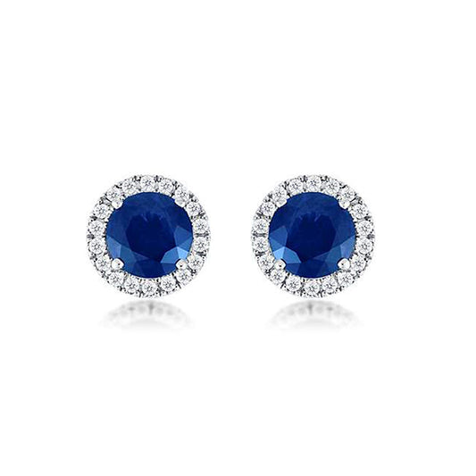 atjewels 14K White Gold Over 925 Sterling Silver Round Cut Blue Sapphire & White CZ Halo Stud Earrings MOTHER'S DAY SPECIAL OFFER - atjewels.in