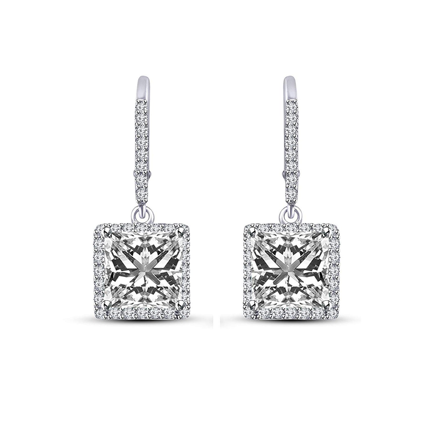 atjewels Princess and Round White CZ in White Gold Plated on Sterling 925 Dangle Earrings For Women/Girls MOTHER'S DAY SPECIAL OFFER - atjewels.in