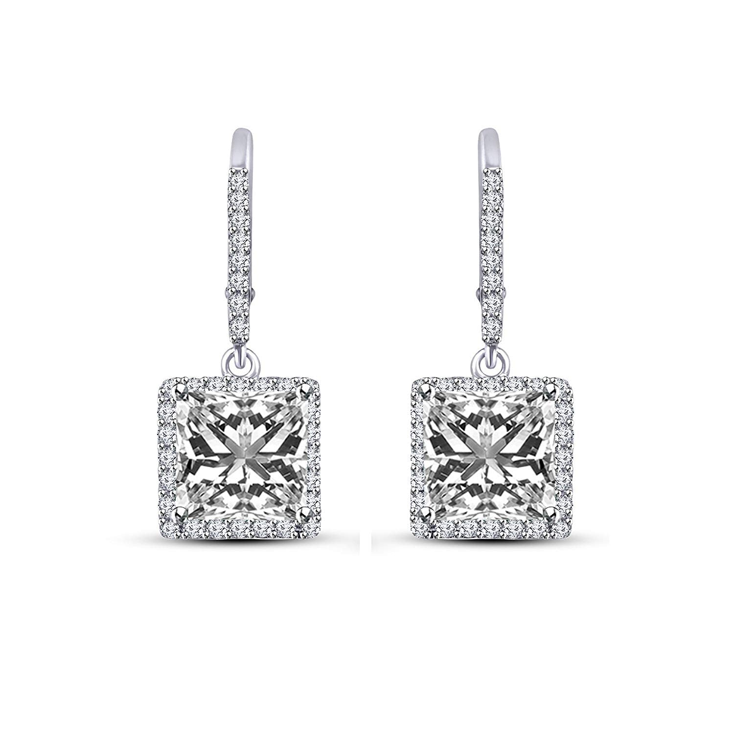 atjewels Princess and Round White CZ in White Gold Plated on Sterling 925 Dangle Earrings For Women/Girls MOTHER'S DAY SPECIAL OFFER - atjewels.in