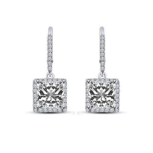 atjewels Princess and Round White CZ in White Gold Plated on Sterling 925 Dangle Earrings For Women/Girls MOTHER'S DAY SPECIAL OFFER - atjewels.in