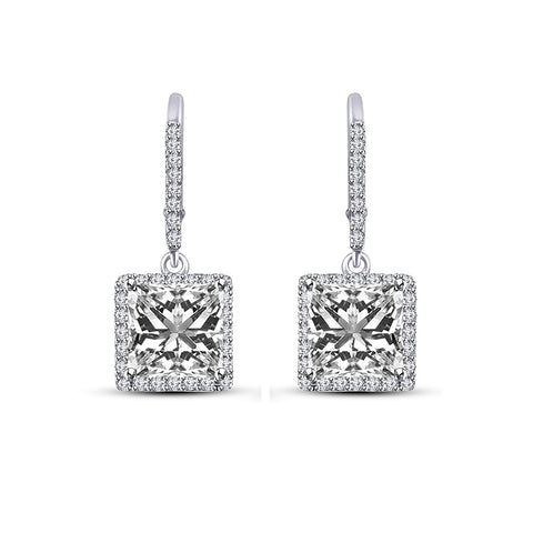 atjewels Princess and Round White CZ in White Gold Plated on Sterling 925 Dangle Earrings For Women/Girls MOTHER'S DAY SPECIAL OFFER - atjewels.in