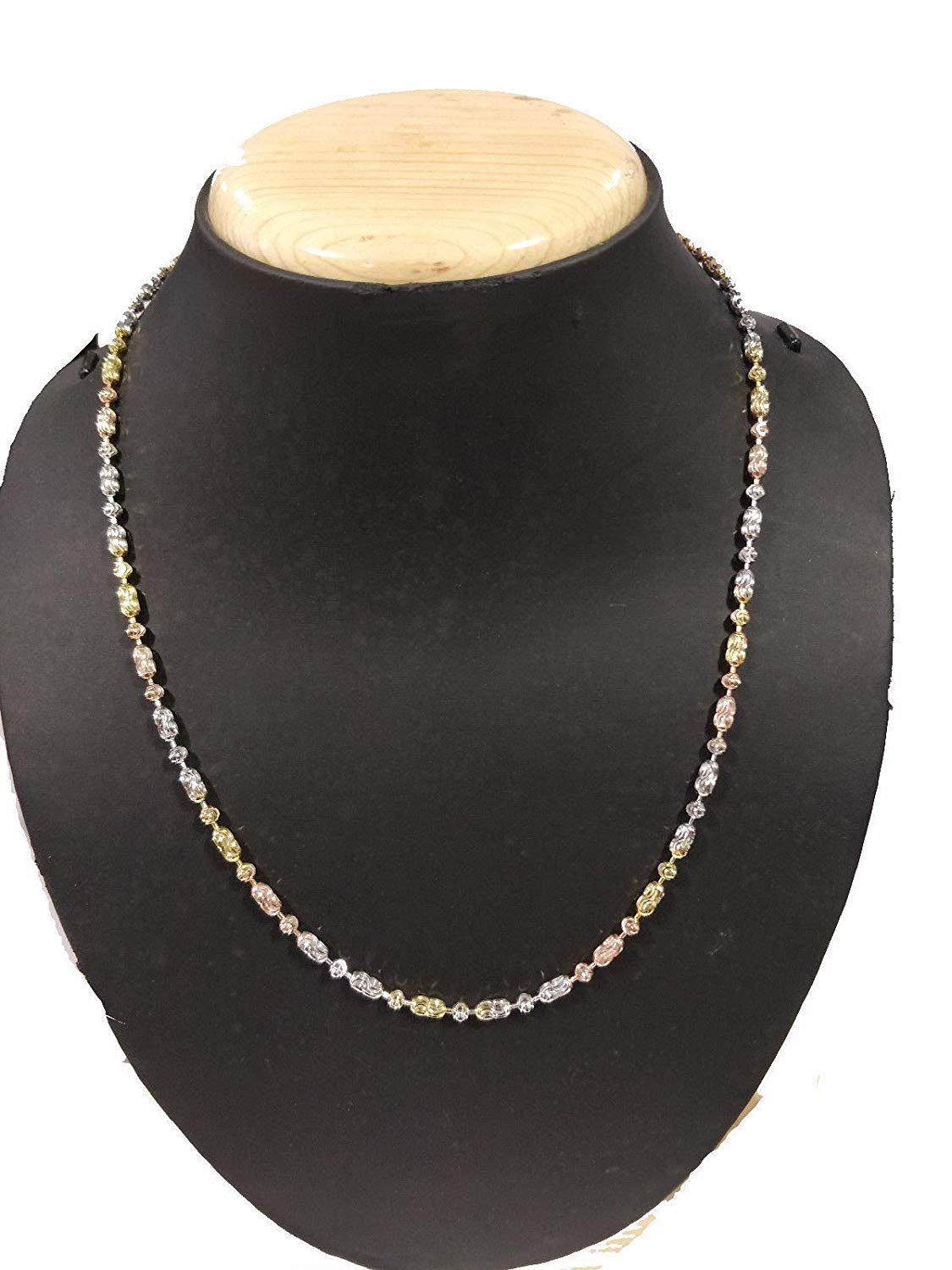 ATJewels 14k Tri-Tone Gold Over Ball Bar Link 18" Unisex Necklace 925 Sterling Silver - atjewels.in