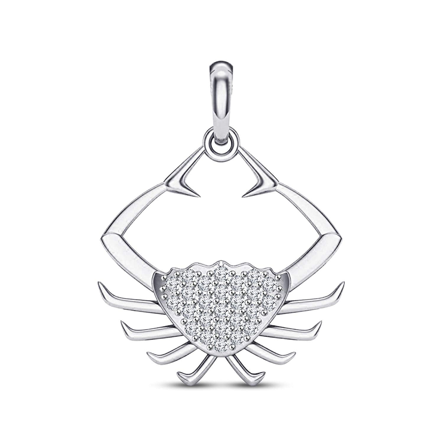 atjewels Sea Crab Pendant For Men's in 18K White Gold On .925 Silver With Round White Simulated Diamond MOTHER'S DAY SPECIAL OFFER - atjewels.in