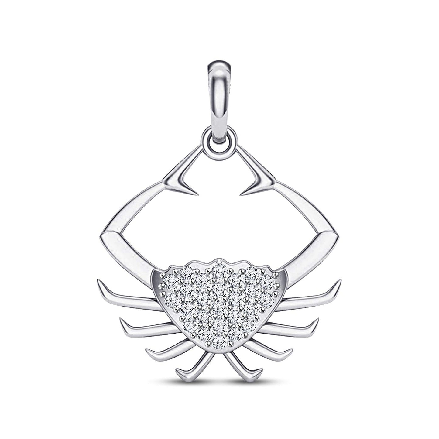 atjewels 18K White Gold On Sterling Silver Round White CZ without Chain Crab Pendant MOTHER'S DAY SPECIAL OFFER - atjewels.in