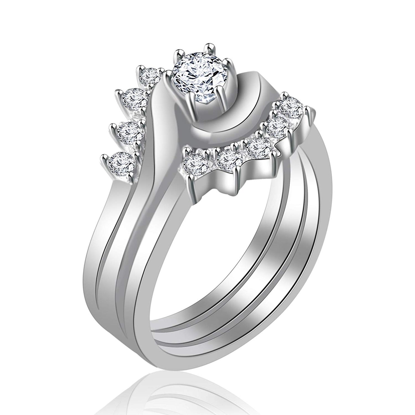 atjewels 14K White Gold Over 925 Sterling Round White CZ in Prong Bridal Ring Set For Women's MOTHER'S DAY SPECIAL OFFER - atjewels.in