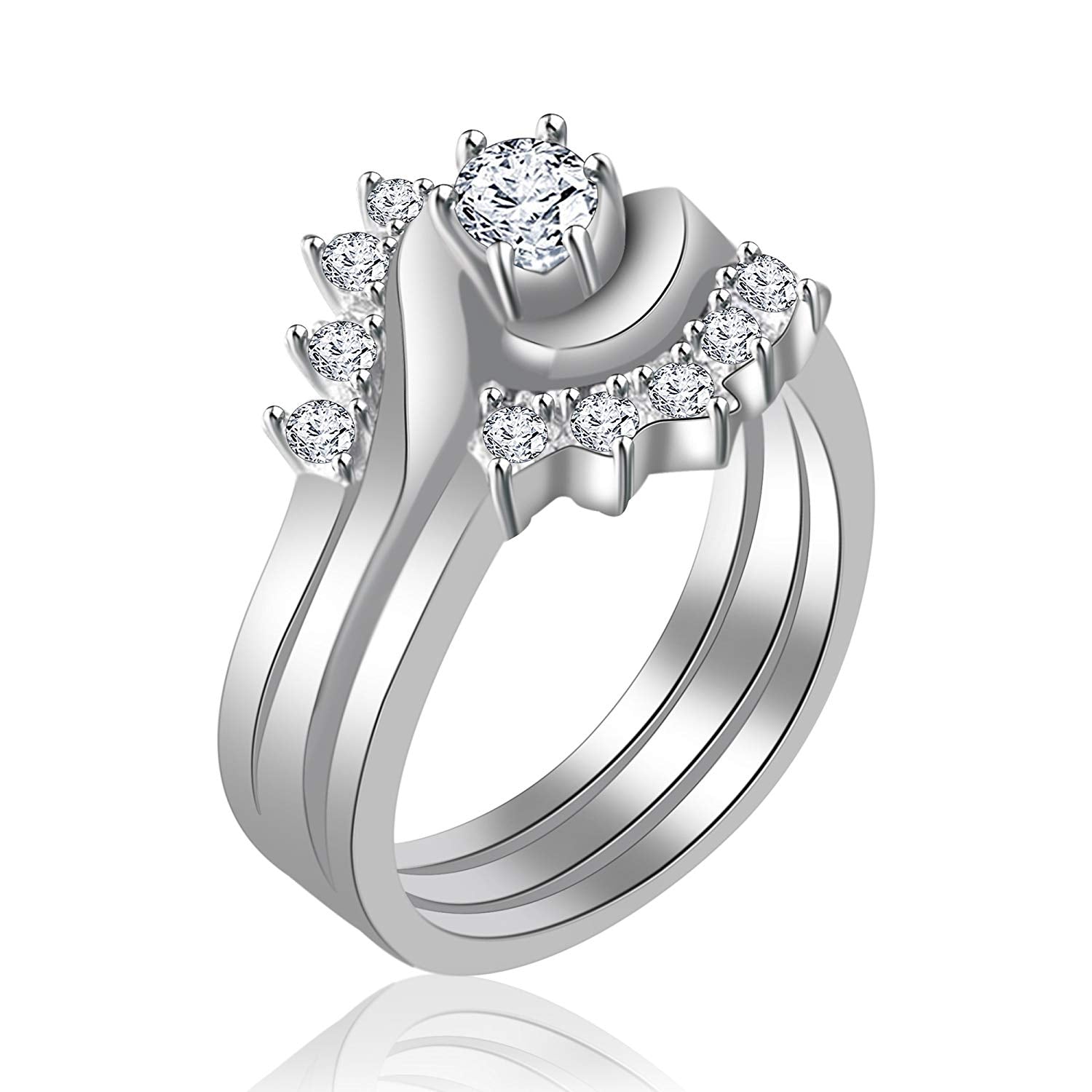 atjewels 14K White Gold Over 925 Sterling Round White CZ in Prong Bridal Ring Set For Women's MOTHER'S DAY SPECIAL OFFER - atjewels.in
