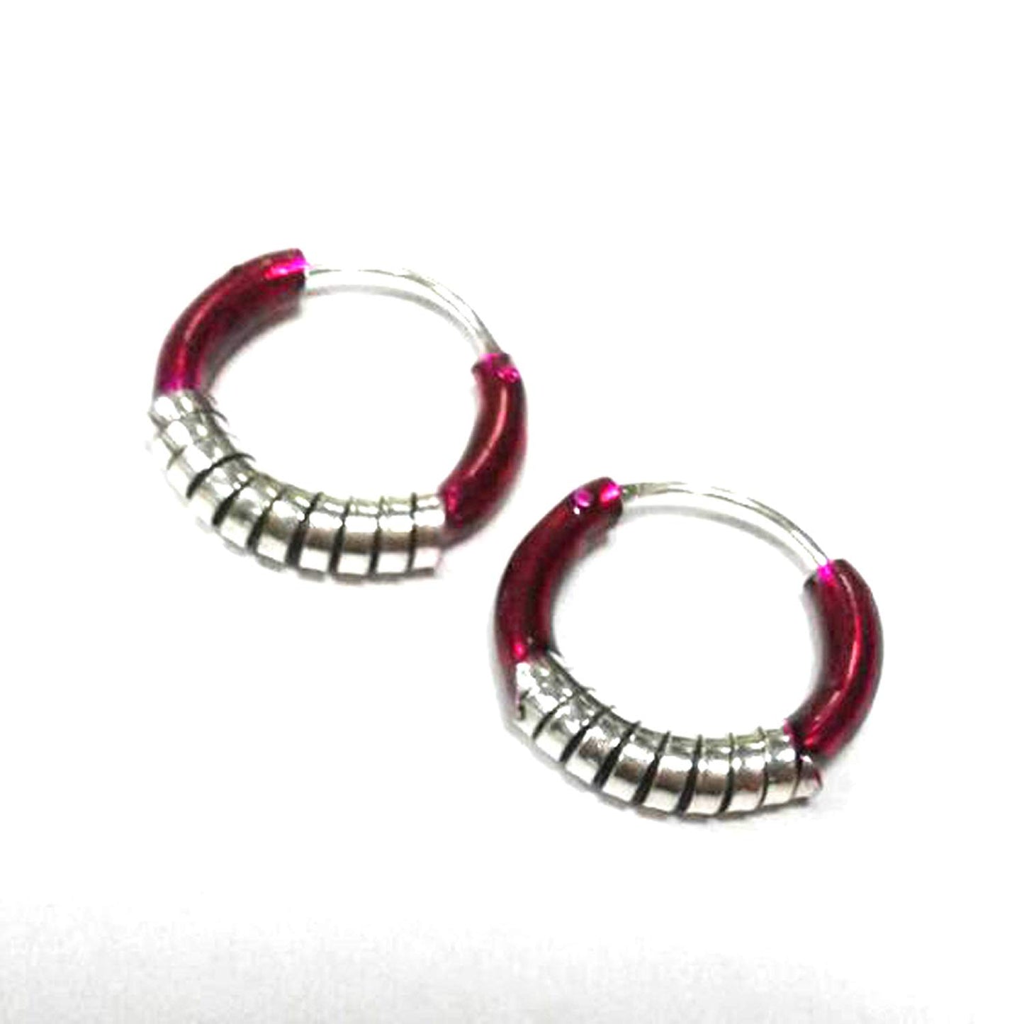 atjewels .925 Sterling Silver With Red Color Enamel Hoop Earrings For Kid's & Women's MOTHER'S DAY SPECIAL OFFER - atjewels.in