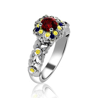 1.43 CT 14k White Gold Over Round Cut Ruby 925 Sterling Silver With Round Black Cubic Zirconia & Cetrine Princess Solitaire with Accents Engagement Wedding Ring - atjewels.in