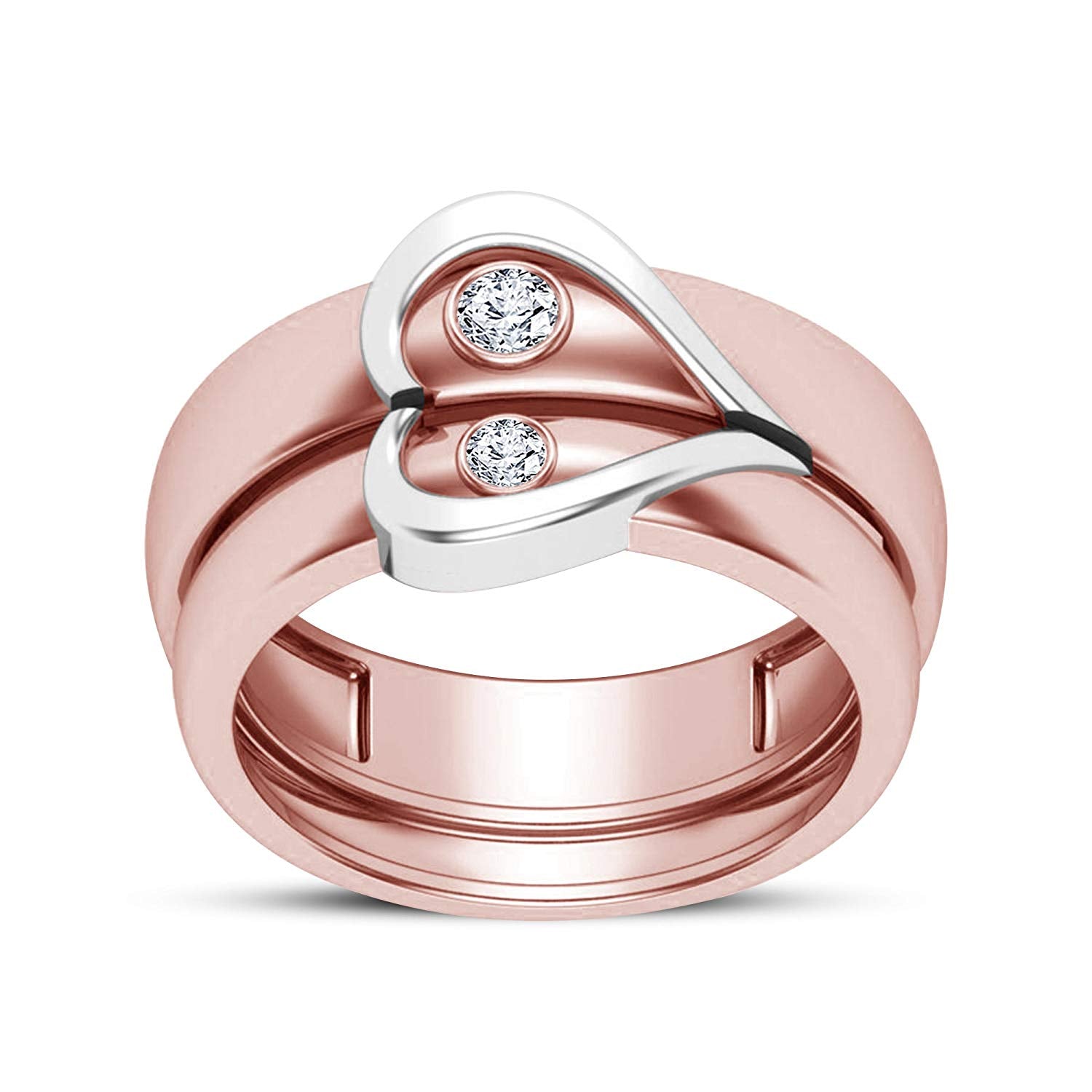 atjewels 18K Rose Gold Over 925 Silver White Diamond Elegant Couple Heart Ring for Women's MOTHER'S DAY SPECIAL OFFER - atjewels.in