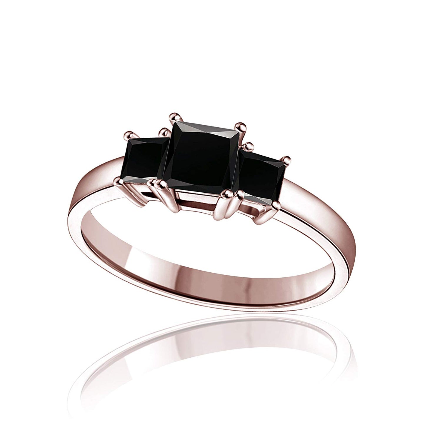 Princess Black Diamond With 14K Gold On 925 Sterling Three Stone Ring For Women's - atjewels.in