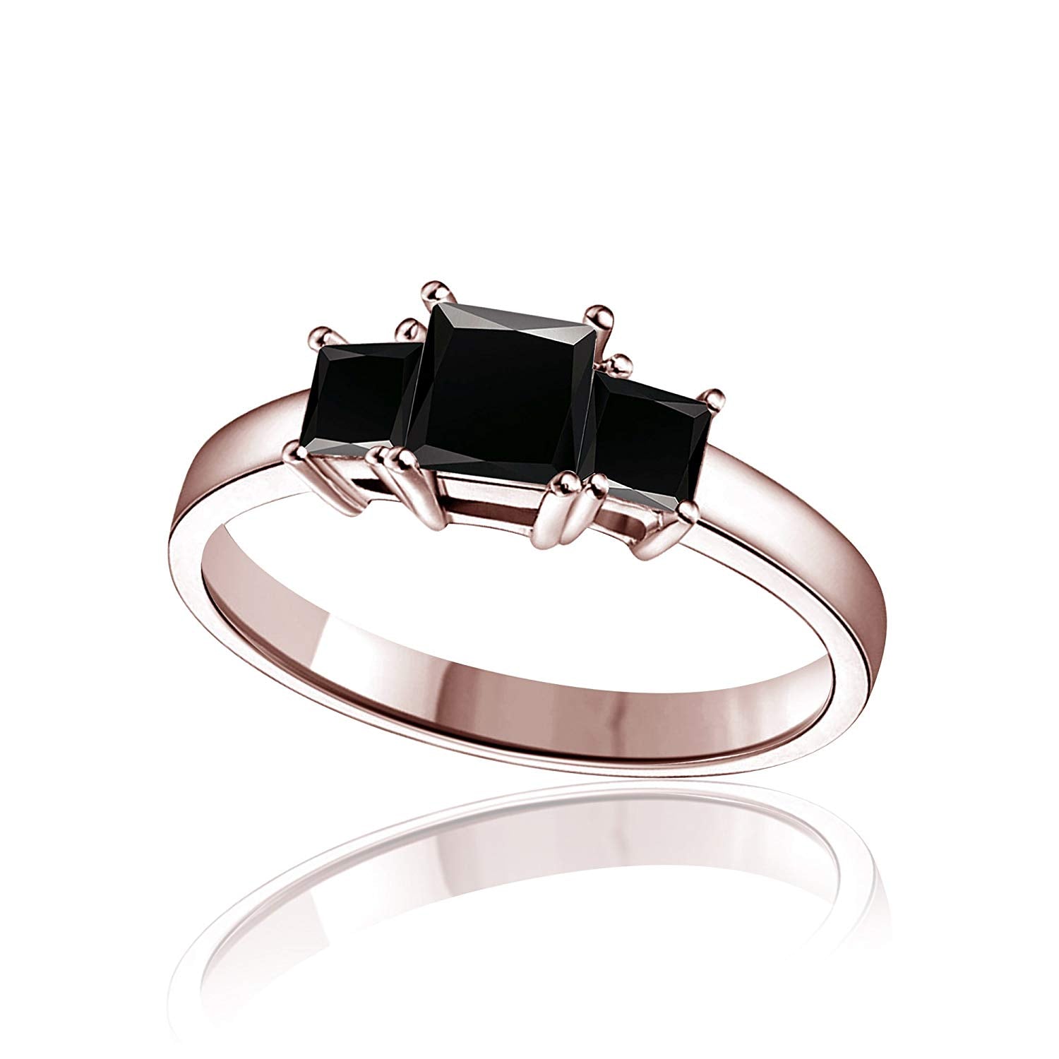 Princess Black Diamond With 14K Gold On 925 Sterling Three Stone Ring For Women's - atjewels.in