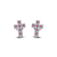 atjewels 14K White Gold Over 925 Sterling Silver Round Pink Sapphire & White CZ Cross Stud Earrings For Women's MOTHER'S DAY SPECIAL OFFER - atjewels.in