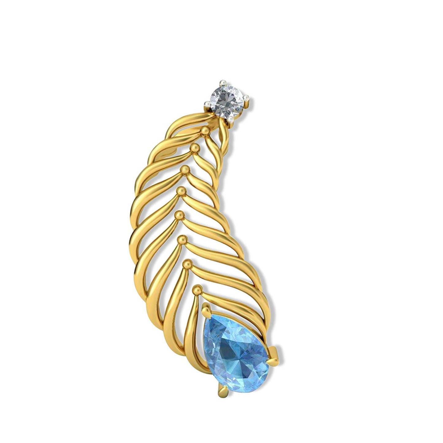 atjewels Pear Cut Aquamarine Peacock Feather Pendant Yellow Gold over Sterling Silver MOTHER'S DAY SPECIAL OFFER - atjewels.in