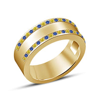 atjewels 0.74 TCW 14K Yellow Gold Plated on 925 Silver Round Blue and Yellow Sapphire Wedding Band Ring For Men's MOTHER'S DAY SPECIAL OFFER - atjewels.in