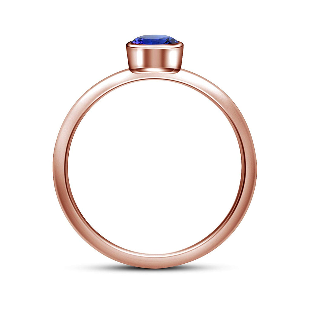 atjewels Round Blue Sapphire in 14K Rose Gold Over 925 Silver Sterling Solitaire Ring MOTHER'S DAY SPECIAL OFFER - atjewels.in