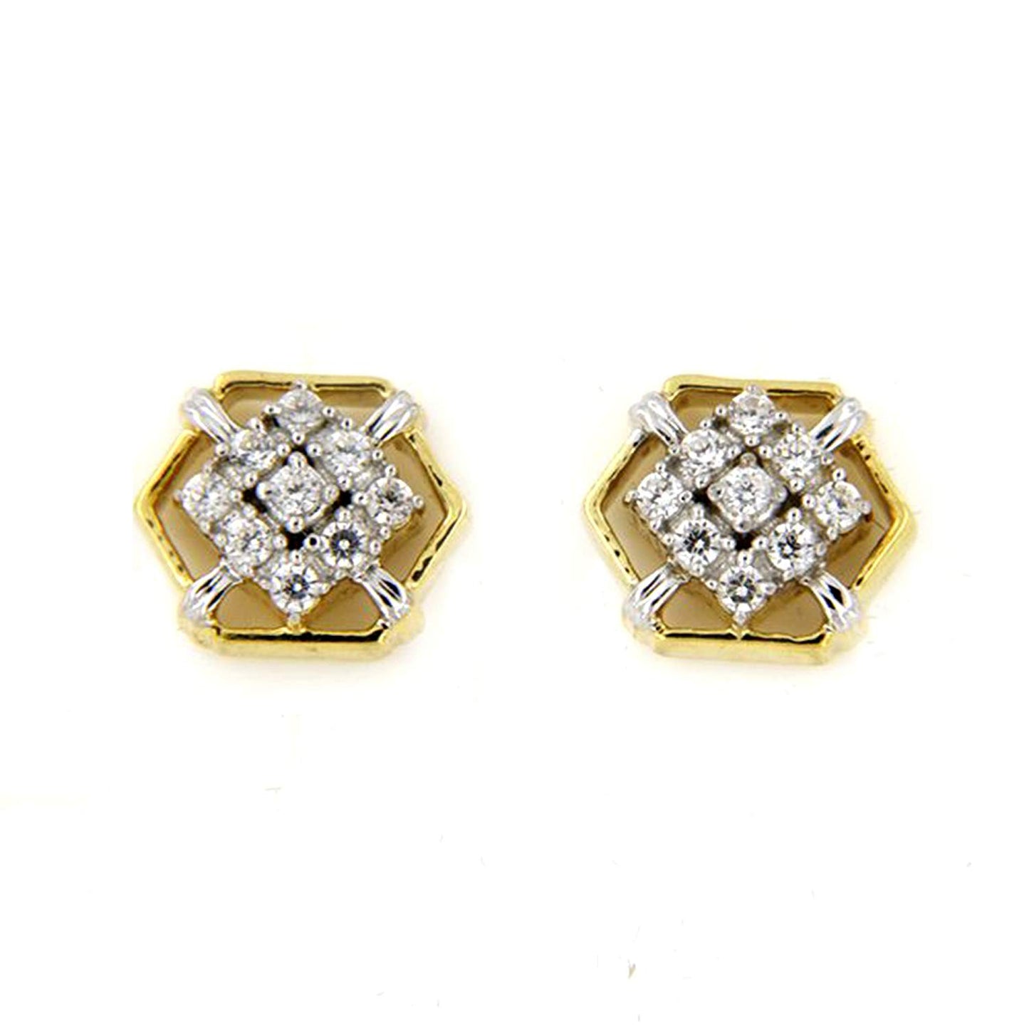atjewels Women's White CZ Engagement Stud Earrings in 18k Yellow Gold Over 925 Sterling Silver MOTHER'S DAY SPECIAL OFFER - atjewels.in