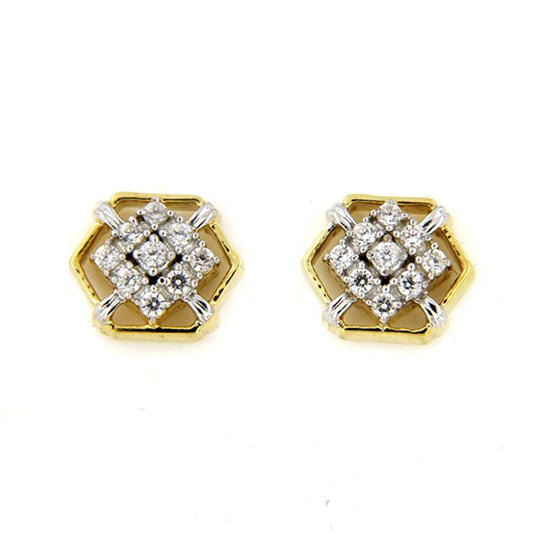 atjewels Women's White CZ Engagement Stud Earrings in 18k Yellow Gold Over 925 Sterling Silver MOTHER'S DAY SPECIAL OFFER - atjewels.in